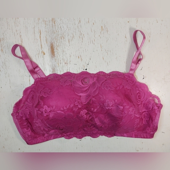 Amoureuse Bra Size 44C Pink Floral Lace Semi Sheer Wireless Back Closure Cami - Picture 11 of 12